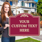 Custom Decorative Sign, Personalized Metal Sign for Driveway, Home, Airbnb, Door Plaque, Burgundy Background Sign, 18x24 Inches, ACM, Fade Resistant, Made in USA by Sigo Signs