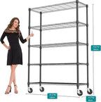 M MZG 5 Tiers Shelf 1750 lbs Steel Storage Shelving Utility Shelving Unit Steel Organizer Wire Rack for Home,Kitchen,Office,Garage Black 17.7" D x 47.2" W x 76.8" H