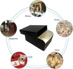 Lineco 4x6 Photo Storage Box, with 12 Acid-Free Envelopes, Holds Up to 1000 3.5" x 5", or 4" x 6" Photos, Metal Edge Archival Storage Box for Photos Stickers Stamps Seeds, 5.5x7.5x11. Black
