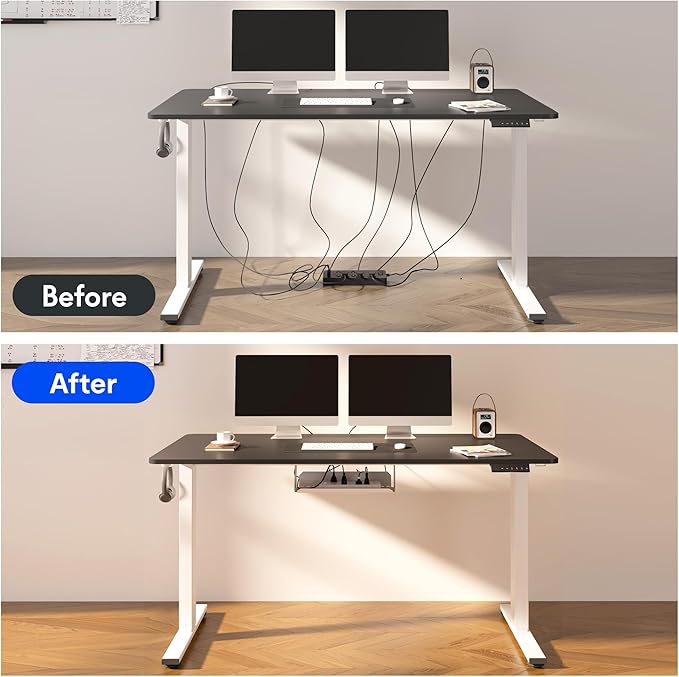 FLEXISPOT EN2 Whole-Piece Standing Desk with Clamp Power Strip, 48 x 24'' Electric Stand Up Height Adjustable Desk with Cable Management (Black + 48" Mohagany Top, 2 Packages)