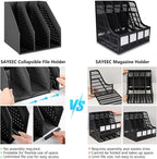 SAYEEC 2Pcs Collapsible Plastic Magazine File Holder Vertical Binder Storage Organizer for Desk Sturdy Upright Desktop Magazine Organizer Folder Rack for Office School Home (3 Compartments, Black)