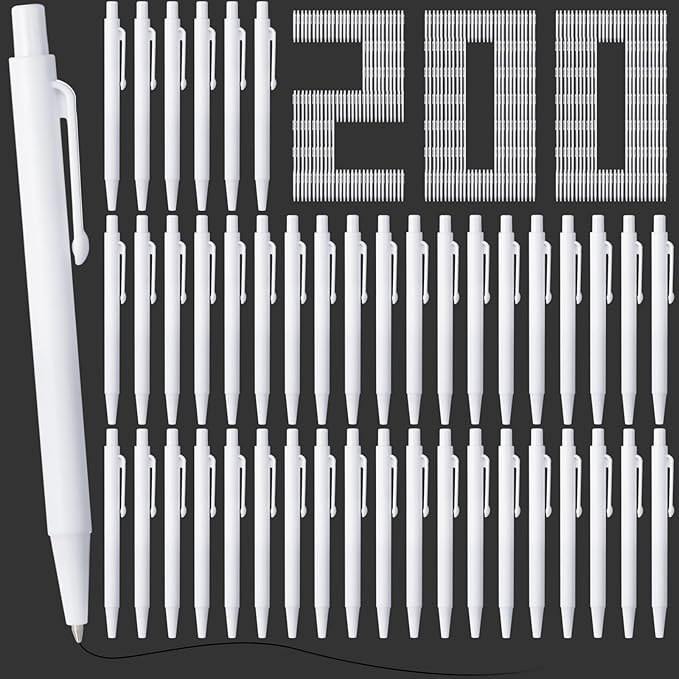 Geyoga 200 Pcs 4'' Mini Black Pens Bulk 0.7 mm Fine Point Small Retractable Ballpoint Pens with Clip for Notebook School Office(White)