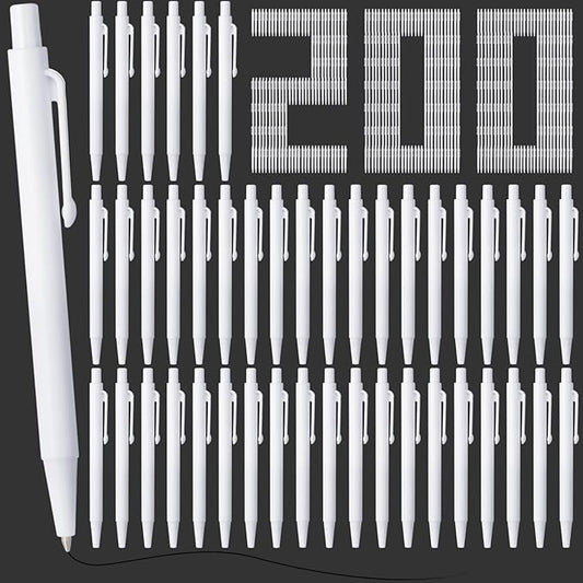 Geyoga 200 Pcs 4'' Mini Black Pens Bulk 0.7 mm Fine Point Small Retractable Ballpoint Pens with Clip for Notebook School Office(White)