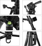 PULUZ Camera Tripod, 55"/139cm Lightweight Portable Travel Outdoor DSLR Tripods for Camera Phone Video Recording Tripod Stand, Cellphone Clip for Smartphone Live Streaming Vlog