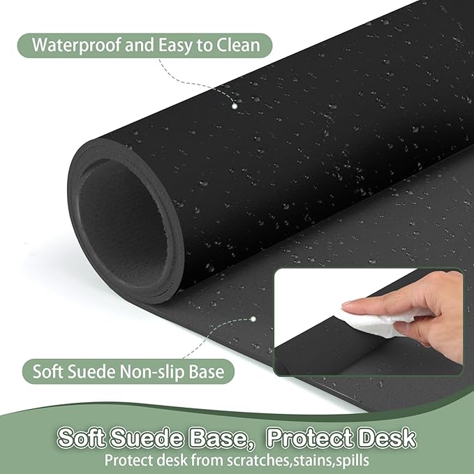 ‎Boutilon Leather Desk Pad Protector,Non-Slip Mouse Pad,Laptop Desk Pad,Office Mouse Mat,Waterproof Leather Desk Blotter,Desk Writing Pad for Office and Home,Laptop Blotter (S-Black,24"x 14")
