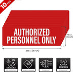 Anobell 10 Pack Authorized Personnel Only Sign Self Adhesive 9 × 3 Inch Waterproof Peel Stick Red Vinyl Safety Sticker for Business Warehouse Office Vehicle