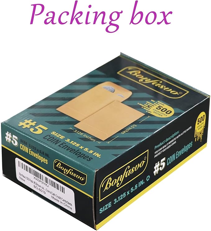 500 Pack #5 Brown coin envelope 3.125 x 5.5 inches Kraft Envelopes Classic Small Parts Envelopes with Self Adhesive Gummed Flap for Coins Cash Credit Cards Seeds