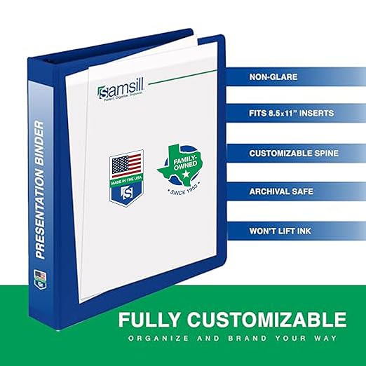 Samsill 1 Inch 3 Ring Binders, Made in USA, Economy Round Ring, Clear View Cover, 200 Sheet Capacity - for School, Home, Office - Blue, 24 Pack