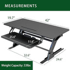 Lubvlook 42 inch Stand Up Desk Converter, Height Adjustable Sit Stand Desk Riser, Black, 42PB