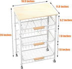 NiuYichee 4-Layer Fruit Basket Kitchen Food Storage Organizer and Storage Rack, Stackable Storage cart with Desktop, Pull-Out Hollow Metal Storage Basket, liding Out Storage,White