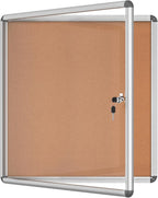 Mifuro 28"x26" Enclosed Bulletin Board, Lockable Weather-Resistant Aluminum Cork Noticeboard for School & Office, Silver Frame w/Cork