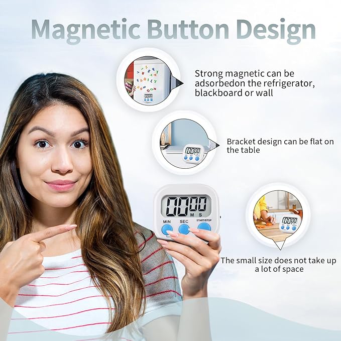 4 Pack Digital Kitchen Timer Magnetic Digital Timer with Big Display Loud Ring Cooking Timers for Cooking, Game, Gym, Break Time, Classroom(4, Pink, Blue, Purple, White)