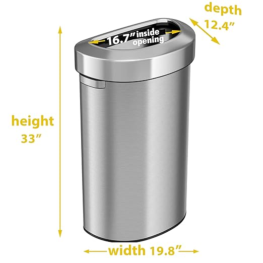 iTouchless Stainless Steel Trash Can and Recycle Bin, Slim and Space-Saving Design for Home, Office, Kitchen, Restaurant, Restroom, Large Capacity, 23 Gallon / 87 Liter, Open Top, Semi Round 23 Gal