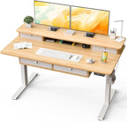 Kingant 55 x 30 Inch Electric Standing Desk with 4 Drawers, Adjustable Height Computer Desk for Home Office, Large Workstation Sit Stand Up Desk with Built-in USB A/C Charging Ports, Nature