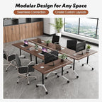 Goakwwuz Conference Room Table, Folding Conference Tables,Thicken Grey Tabletop,Flip Top Wooden Seminar Meeting Room Table for Conference Room Offices (8, Walnut, 55.1”)
