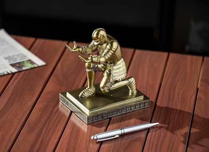 Amoysanli Knight Pen Holder Desk Organizers and Accessories Desk Decor Resin Pen Holder as Gift with a Cool Pen for Office and Home (Copper)
