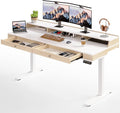 ONBRILL Standing Desk with Drawers, 63x23.6 Inch Electric Stand Up Desk with Storage Shelf and Memory Controller, Sit Stand Desk Adjustable Height from 28-46 Inch for Computer Workstation, White