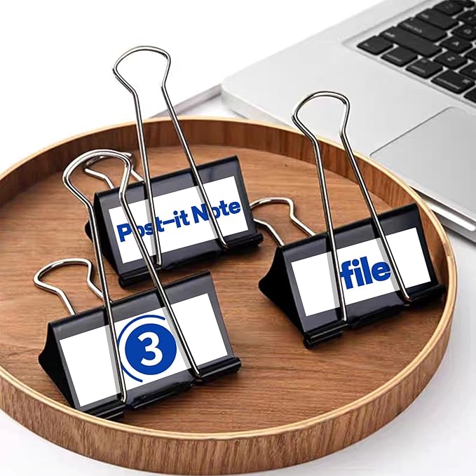 30 Pack Binder Clips with Labels, 2.4 Inch Extra Large Binder Clips Big Paper Clamps for Office and Home Supplies