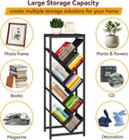 IBUYKE 9 Tier Tree Bookshelf, Floor Standing Wood Bookshelf for Narrow Space, Storage Organizer Bookcase for Books/CDs/Movies, Small Corner Bookcase for Bedroom Living Room,Black,TBC002B