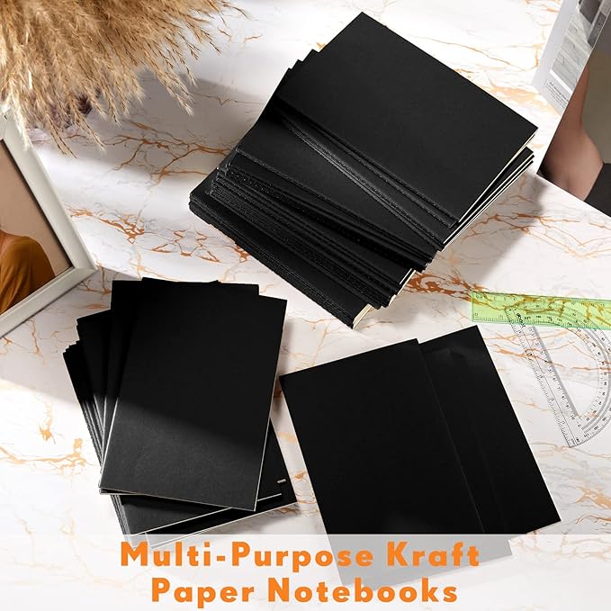 Mimorou 100 Pcs Journals Notebooks Bulk - Kraft Softcover A5 Small Notebooks 5.5 Inch x 8.3 Inch Notepads with 60 Page 30 Sheet for Writing Sketch Travel Office Supplies(Black,Lined)