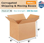 Small Moving & Shipping Boxes 8x6x6 inches (10-Pack) - Extra Strength 200 lb vs Regular - Corrugated Cardboard Boxes for USPS/FEDEX - Corrugated Packaging Box - Box Small by IDL Packaging