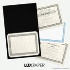 LUXPaper 9.5" x 12" Certificate Holders | Black Linen | Embossed Gold Foil Floral Border | 100lb. Cover | 250 Qty