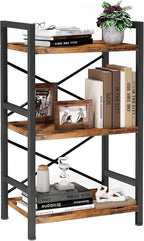 Homeiju Bookshelf, 3 Tier Industrial Bookcase, Metal Small Bookcase, Rustic Etagere Book Shelf Storage Organizer for Living Room, Bedroom, and Home Office(Rustic Brown) Patent Pending D29873033