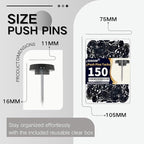 150 PCS Flat Black Push Pins for Wall Clear Thumb Tacks for Walls Flat thumbtacks Push pin for Bulletin Board Shadow Box Display Thumbtack for Cork Board