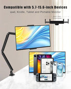 Tablet Stand for Desk/Bed, Adjustable iPad Holder Clamp Mount, Foldable Tablet Arm, 360° Rotation, Compatible with 5.7''-15.6'' IPhone, iPad Pro, Air, Mini, Kindle, Galaxy Tab, Nintendo Switch