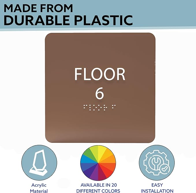Black ADA Floor 6 Sign with Braille – Made from Durable Acrylic and Ready to Mount