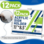 Aheroi 12Pcs Acrylic Sign Holder 8.5 x 11, Horizontal Clear Sign Holders 8.5 x 11, L-shape Acrylic Paper Holder, Plastic Sign Holder Paper Holder Display Stand for Menu Document Picture Frames