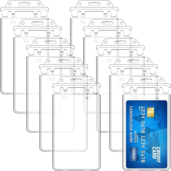 Tinlade 200 Pack Permanent Locking Hard Plastic Badge Holder Vertical Clear ID Badge Holder Heavy Duty Protector Case for Office School Card Travel 2.4 x 4.2 inches