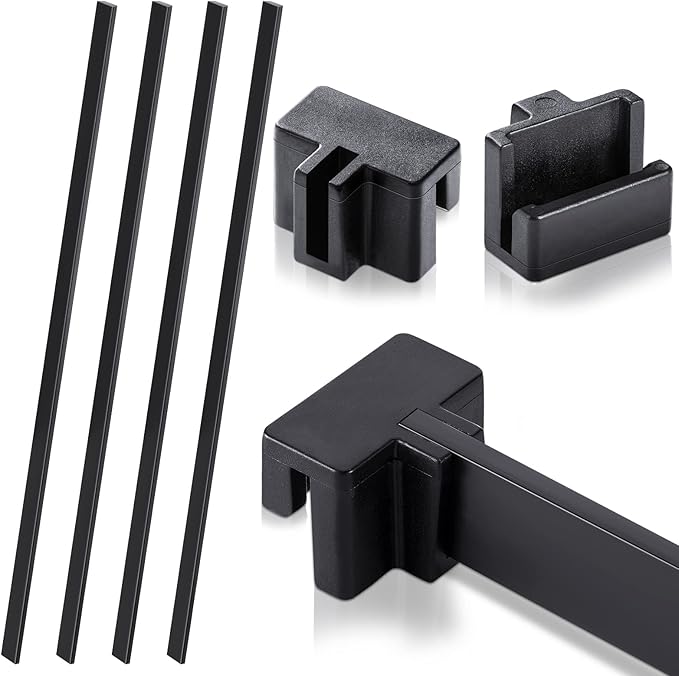 Epakh 4-Piece PVC Black Hanging File Folder Rails with 8 Clips, 1 x 0.75 x 0.75 Inches (Hooks), 15.75 x 0.59 x 0.13 Inches (Rails), Office, Home Use