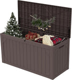 PATIOEASY Outdoor Storage Box 100GAL Waterproof Resin Deck Box,UV-Resistant Lockable Package Delivery Bin for Garden Tools,Large Patio Outside Cushions,Pool Accessories Supplies,Chest,Furniture,Brown