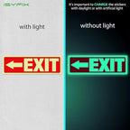 iSYFIX Exit Stickers Signs with Directional Left Arrow 12 Pack 12x4 Inch - Glow in the Dark Photoluminescent Vinyl for Office, School, Business, Warehouse - UV & Weather Resistant for Indoor/Outdoor Use