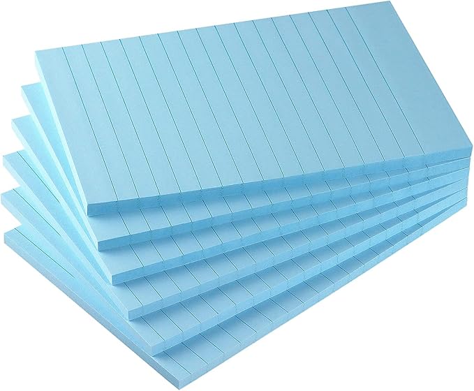 Early Buy 6 Pads Lined Sticky Notes with Lines 4x6 Self-Stick Notes Bright Color Sticky Notes, 45 Sheets/Pad (Light Blue)