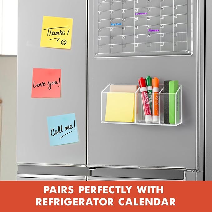 Banafich Magnetic Dry Erase Marker Holder, Acrylic Magnet Pen Holder for Whiteboard, Refrigerator, Magnetic Fridge Organizer for Office, Classroom, Whiteboard Maker Holder, Locker Organizer