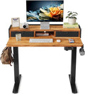 YIHAYO Electric Standing Desk with Drawers, 40 x 24 Inches Adjustable Desk with Storage Shelf, Stand Up Desk with Splice Board, Computer Table for Home Office, Black Frame/Rustic Brown Top
