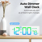 REACHER 16.5" Large Digital Wall Timer Clock with Countdown Timer, Auto Dimmer, Temperature, Remote Control, LED Wall Clock for Home Decor, Living Room, Office, Gym, Classroom, White