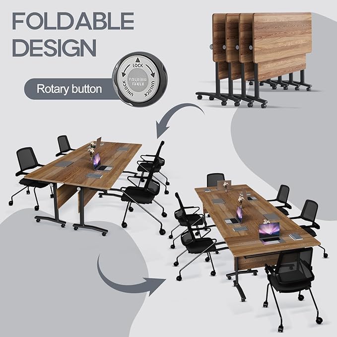 Folding Conference Table 4ft 5ft, Foldable Office Meeting Desk for 6 People, Multiple Sizes Colors Mobile Conference Room Table for Training Room School Business Furniture (6, White Walnut, 47in)