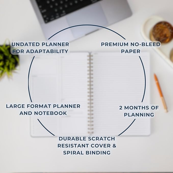 Merely Home Undated Daily Planner | 8.25” x 11.75” To Do List Notebook | Work Productivity ADHD Organizer | Men and Women Planner | College Supplies | Navy | Portrait Layout