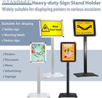 Sign Holder Stand, Heavy-Duty 8.5x11 Inch Aluminum Floor Stand for Posters & Signs with PVC Sleeve & Weighted Base | Silver