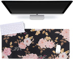 iCasso Extended Gaming Mouse Pad, Large Non-Slip Rubber Base Mousepad with Stitched Edges, Waterproof Keyboard Mouse Mat Desk Pad for Work, Game, Office, Home - Peony