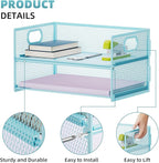 Marbrasse 2 Tier Paper Organizer Letter Tray, Mesh File Organizer with Handle, Paper Sorter Desk Organizer for Home Office Supplies - 2P Blue