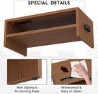 BONTEC Wooden Monitor Stand Riser, 2-Tier Desk Shelf with Storage Organizer, Ergonomic Computer Stand with Cable Management, Cellphone Holder, Walnut, 16.5 Inch