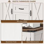 Vabches File Cabinet with 3 Drawers, Farmhouse Lateral File Cabinet Fits Files Letter/A4 Size, Wooden Filing Cabinet with Door and Adjustable Shelves Printer Stand for Home Office, Rustic White