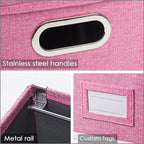 PRANDOM File Organizer Box - Set of 4 Collapsible Decorative Linen Filing Storage Hanging File Folders with Lids Office Cabinet Letter/Legal Size Pink 17.1x14x11.1 inch