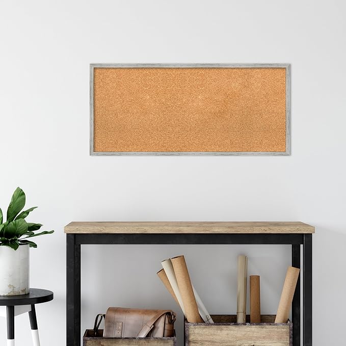 Amanti Art Natural Cork Board for Wall, 17x37 Vision Board with White Frame, Medium Corkboard Office Decor for Home Organization, Cottage Corkboard Pinboard to Display Items for Home Organization in