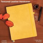 Lined Journal Notebook, 8.5" x 11" Hardcover Leather Notebook for Work, Wide Ruled Notebook Journal for Women Men, 192 Thick Paper, Lay Flat, 2 Pockets, A4 Large Journals for Writing, Yellow Notebook