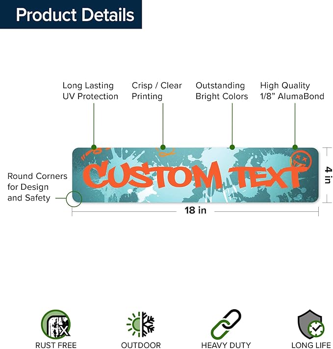 Custom Sign, Custom Street Sign, 11 Font Colors, 13 Font Styles, 4 Hole Options, 22 Sizes, 4x18 Inches, Rust Free DiBound, Fade Resistant, Made in USA by My Sign Center (Graffiti)